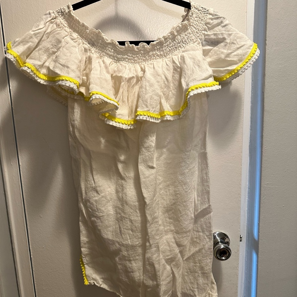 White linen off the shoulder beach cover up